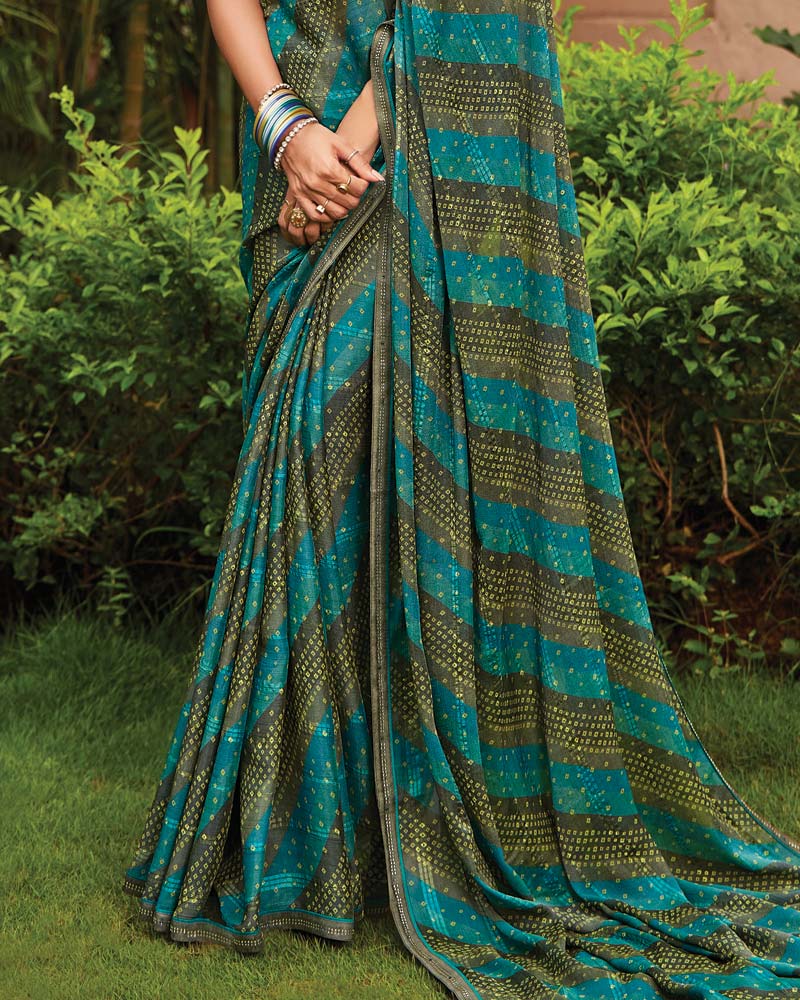 Vishal Prints Multi Green Printed Fancy Chiffon Saree With Border