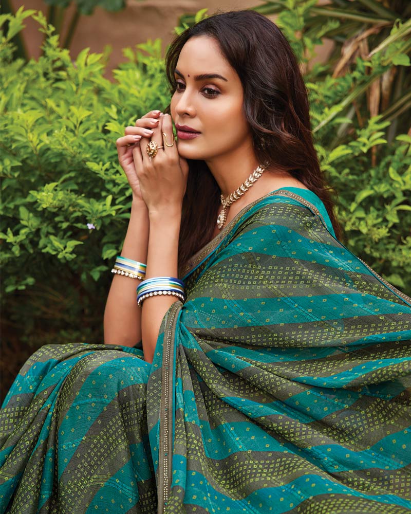 Vishal Prints Multi Green Printed Fancy Chiffon Saree With Border