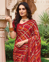 Vishal Prints Shiraz Red Printed Fancy Chiffon Saree With Foil Print And Border