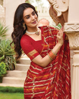 Vishal Prints Shiraz Red Printed Fancy Chiffon Saree With Foil Print And Border