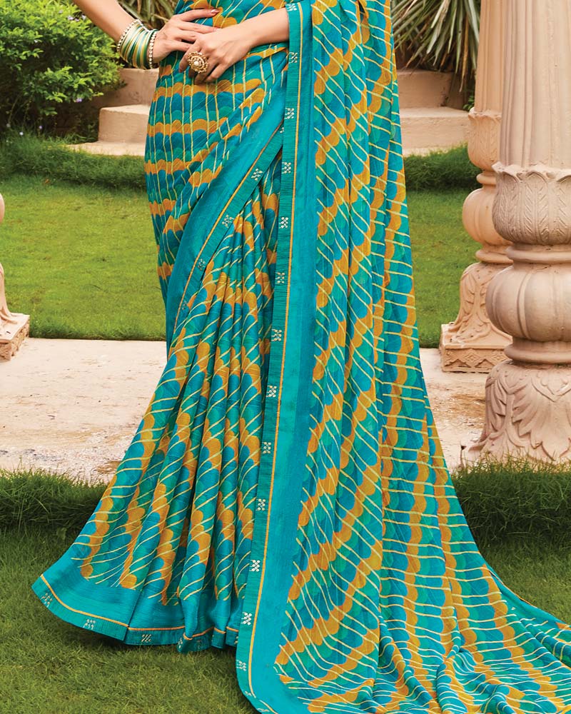Vishal Prints Teal Green Printed Fancy Chiffon Saree With Border
