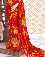 Vishal Prints Chili Red Printed Patterned Georgette Saree With Fancy Border