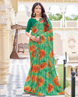 Vishal Prints Forest Green Printed Patterned Georgette Saree With Fancy Border