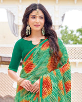Vishal Prints Forest Green Printed Patterned Georgette Saree With Fancy Border