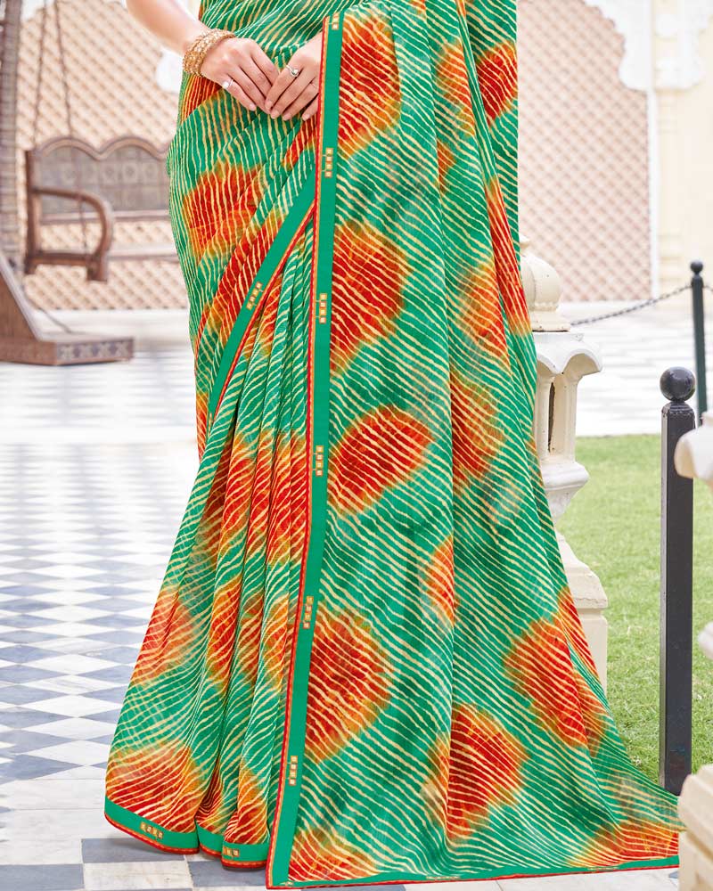 Vishal Prints Forest Green Printed Patterned Georgette Saree With Fancy Border