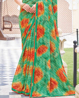 Vishal Prints Forest Green Printed Patterned Georgette Saree With Fancy Border