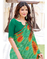 Vishal Prints Forest Green Printed Patterned Georgette Saree With Fancy Border