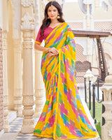 Vishal Prints Golden Yellow Printed Patterned Georgette Saree With Fancy Border