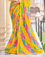 Vishal Prints Golden Yellow Printed Patterned Georgette Saree With Fancy Border