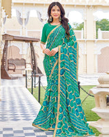 Vishal Prints Pine Green And Ocean Blue Printed Patterned Georgette Saree With Fancy Border