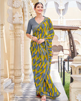 Vishal Prints Burnt Yellow And Oslo Grey Printed Patterned Georgette Saree With Fancy Border