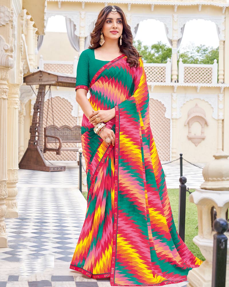 Vishal Prints Multicolor Printed Patterned Georgette Saree With Fancy Border