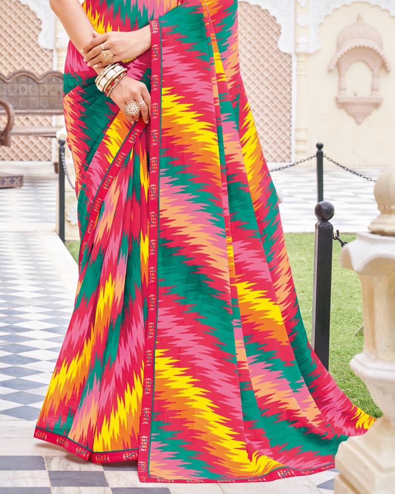 Vishal Prints Multicolor Printed Patterned Georgette Saree With Fancy Border
