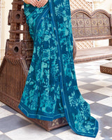 Vishal Prints Venice Blue Printed Patterned Georgette Saree With Fancy Border
