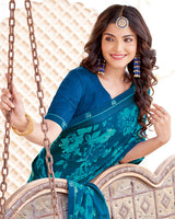 Vishal Prints Venice Blue Printed Patterned Georgette Saree With Fancy Border