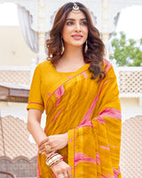 Vishal Prints Burnt Dark Orange Printed Patterned Georgette Saree With Fancy Border