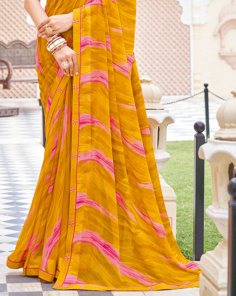 Vishal Prints Burnt Dark Orange Printed Patterned Georgette Saree With Fancy Border