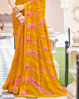 Vishal Prints Burnt Dark Orange Printed Patterned Georgette Saree With Fancy Border