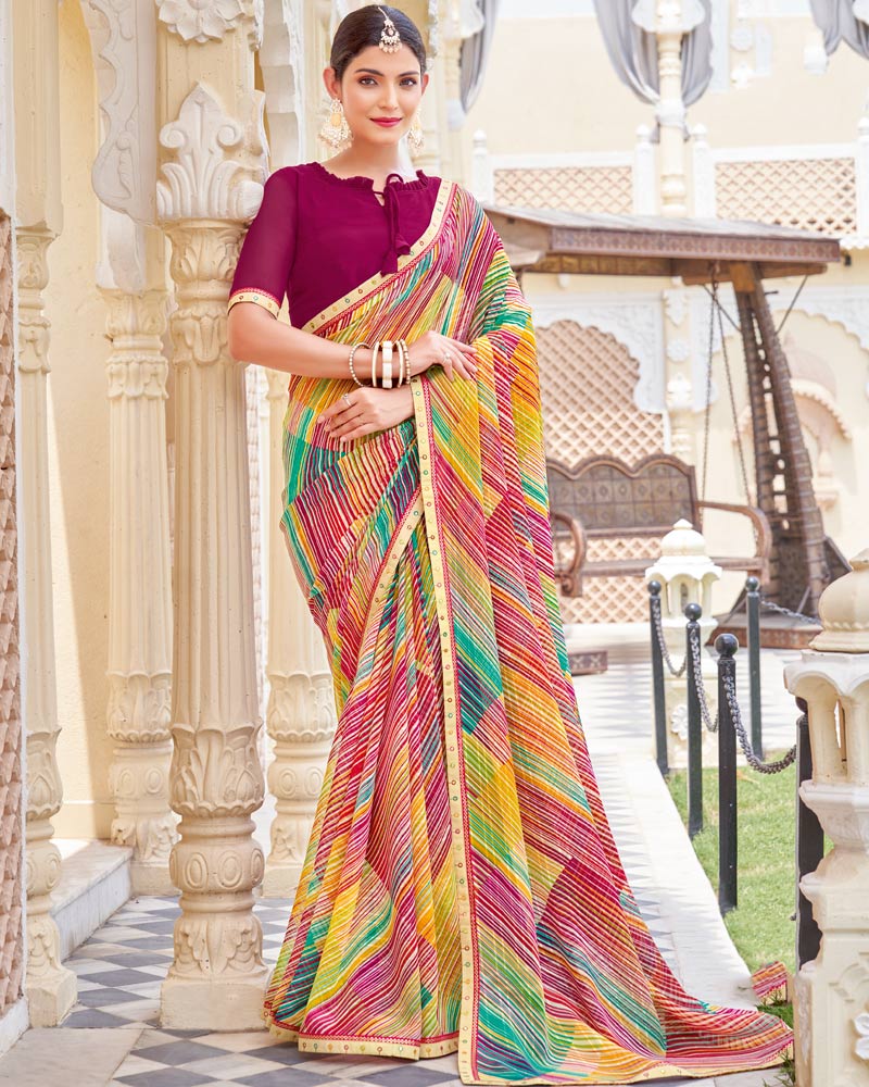 Vishal Prints Multicolor Printed Patterned Georgette Saree With Fancy Border