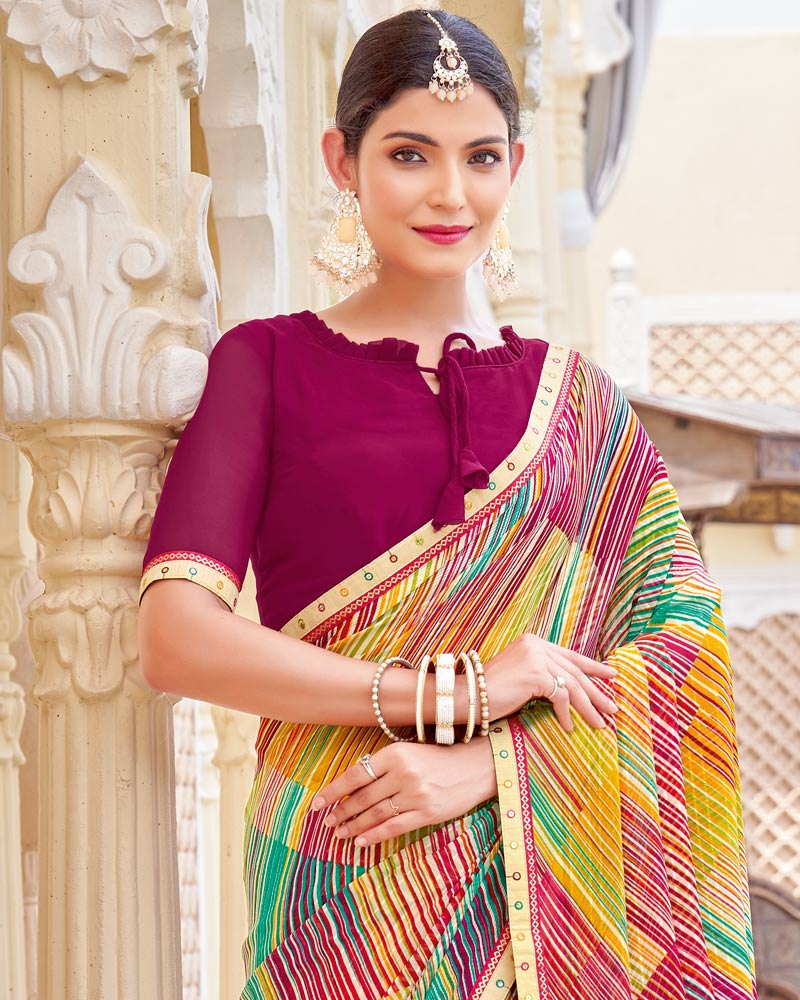 Vishal Prints Multicolor Printed Patterned Georgette Saree With Fancy Border