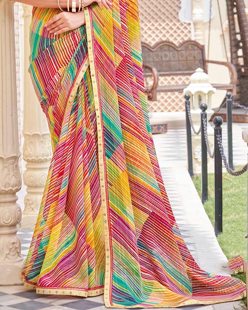Vishal Prints Multicolor Printed Patterned Georgette Saree With Fancy Border