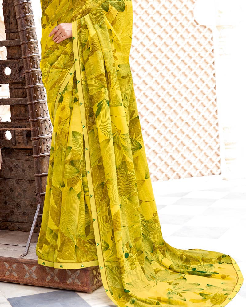 Vishal Prints Dusty Dark Yellow Printed Patterned Georgette Saree With Fancy Border