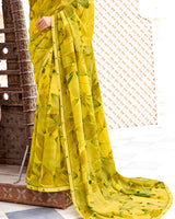 Vishal Prints Dusty Dark Yellow Printed Patterned Georgette Saree With Fancy Border