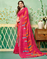 Vishal Prints Red Pink Printed Georgette Saree With Border