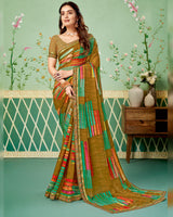 Vishal Prints Dark Mustard Printed Georgette Saree With Border