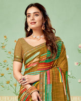 Vishal Prints Dark Mustard Printed Georgette Saree With Border