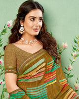 Vishal Prints Dark Mustard Printed Georgette Saree With Border