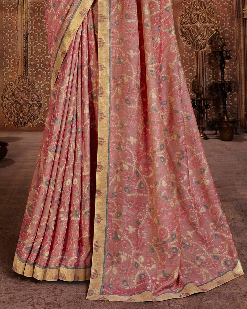 Vishal Prints Pastel Brown Printed Cotton Crepe Saree With Fancy Border