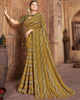 Vishal Prints Dark Mustard Printed Cotton Crepe Saree With Fancy Border
