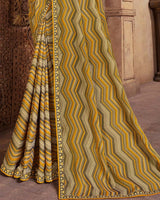 Vishal Prints Dark Mustard Printed Cotton Crepe Saree With Fancy Border