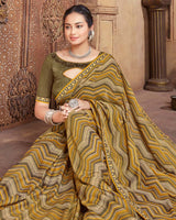 Vishal Prints Dark Mustard Printed Cotton Crepe Saree With Fancy Border