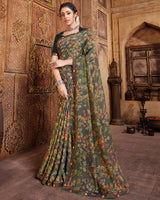 Vishal Prints Davy Grey Printed Cotton Crepe Saree With Fancy Border