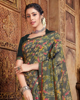 Vishal Prints Davy Grey Printed Cotton Crepe Saree With Fancy Border