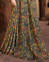 Vishal Prints Davy Grey Printed Cotton Crepe Saree With Fancy Border