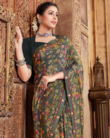Vishal Prints Davy Grey Printed Cotton Crepe Saree With Fancy Border