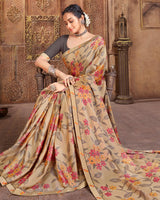 Vishal Prints Dark Beige Printed Cotton Crepe Saree With Fancy Border