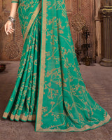 Vishal Prints Teal Green Printed Cotton Crepe Saree With Fancy Border