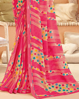 Vishal Prints Blush Pink Printed Georgette Saree With Fancy Border