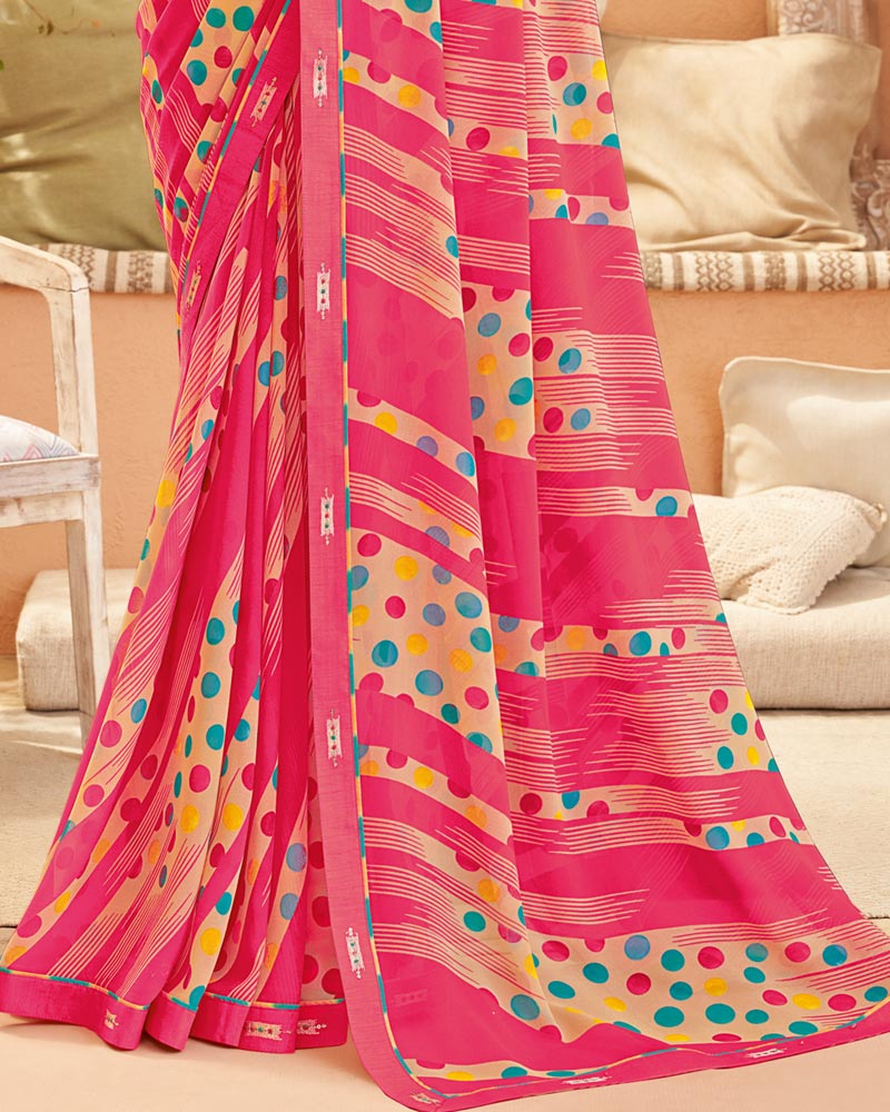 Vishal Prints Blush Pink Printed Georgette Saree With Fancy Border