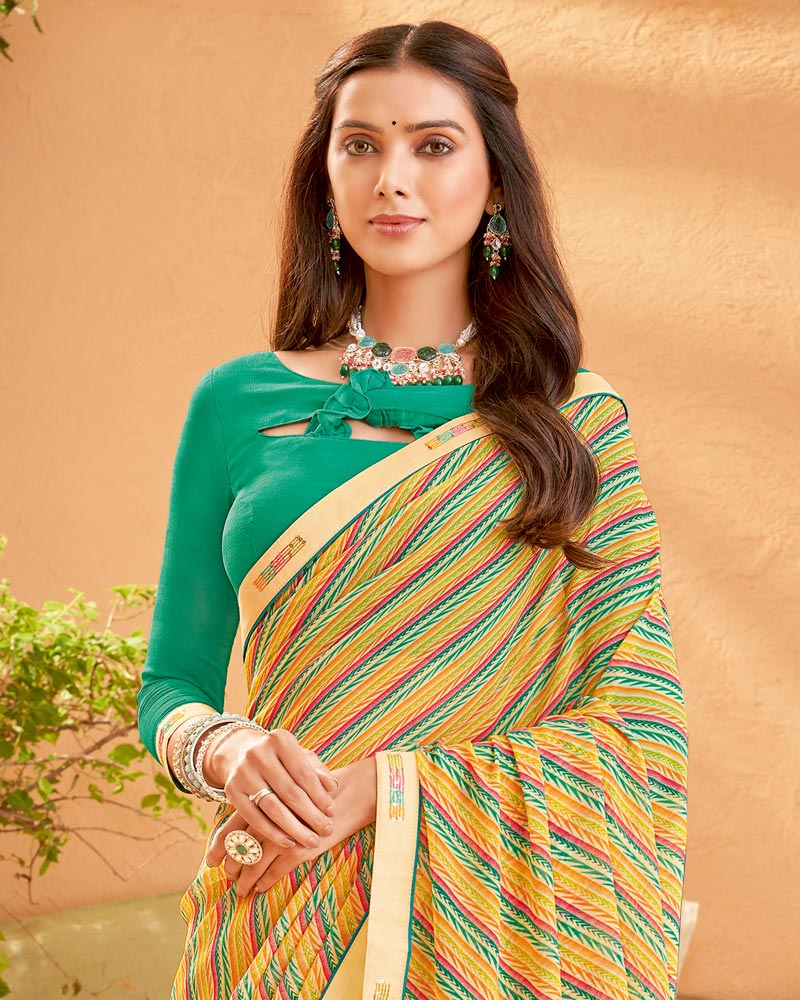 Vishal Prints Sand Brown Printed Georgette Saree With Fancy Border