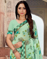Vishal Prints Sage Green Printed Georgette Saree With Border