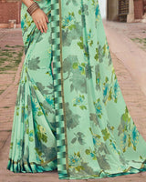Vishal Prints Sage Green Printed Georgette Saree With Border