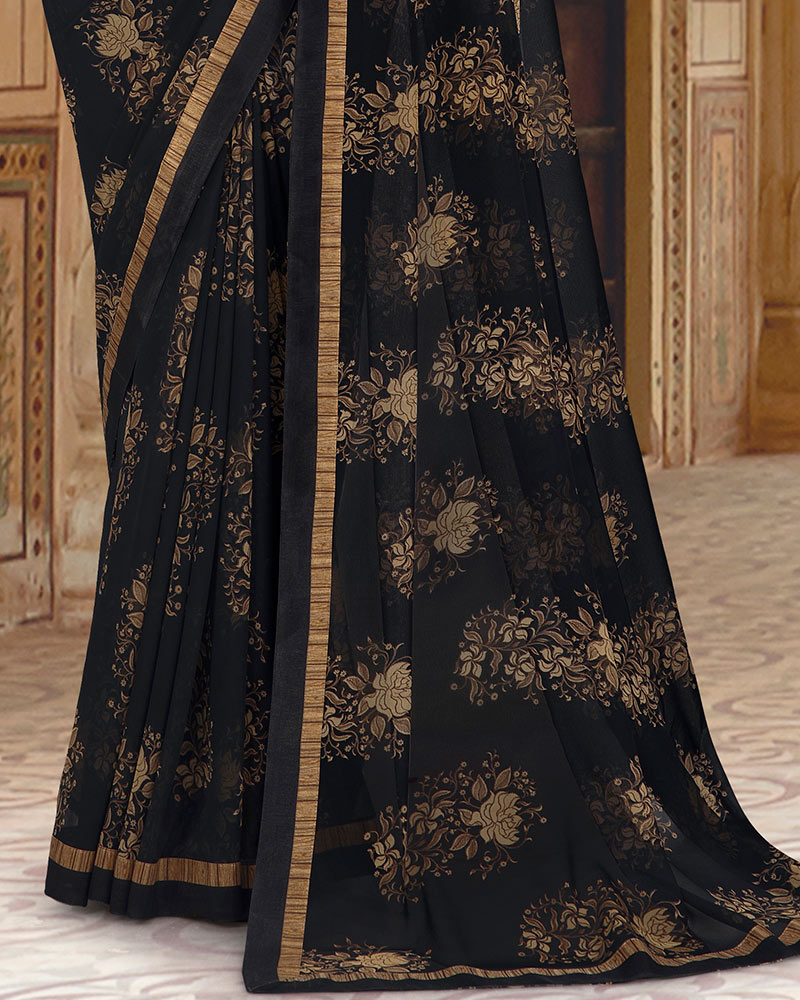 Vishal Prints Black Printed Georgette Saree With Border