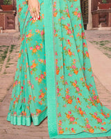 Vishal Prints Turquoise Blue Printed Georgette Saree With Border