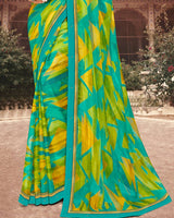 Vishal Prints Aqua Green Printed Chiffon Saree With Border