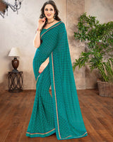 Vishal Prints Teal Green Printed Chiffon Saree With Border
